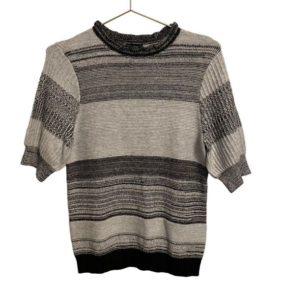 Halogen Grey Clara Striped Short Sleeve Sweater Size Small NWT - Picture 1 of 8